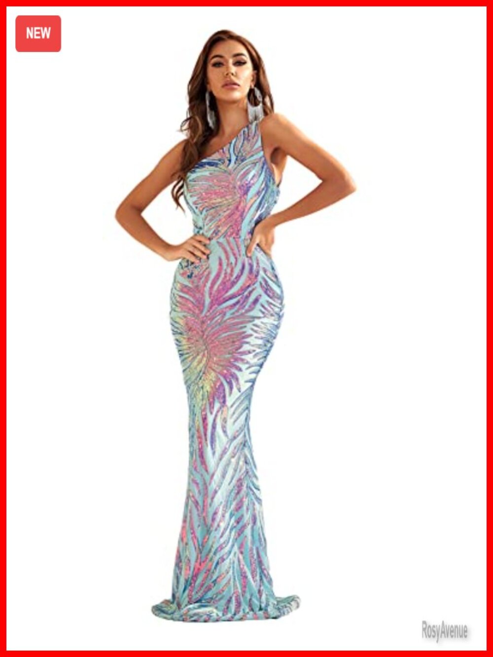 Giffniseti Women's One Shoulder Holographic Sequin Dresses Evening Gown Formal